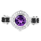 Amethyst Ring With Multicolor Diamonds 0.96 Carats Sterling Silver