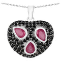 Ruby Heart Pendant With Black Spinel 3.24 Carats Sterling Silver