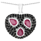 Ruby Heart Pendant With Black Spinel 3.24 Carats Sterling Silver