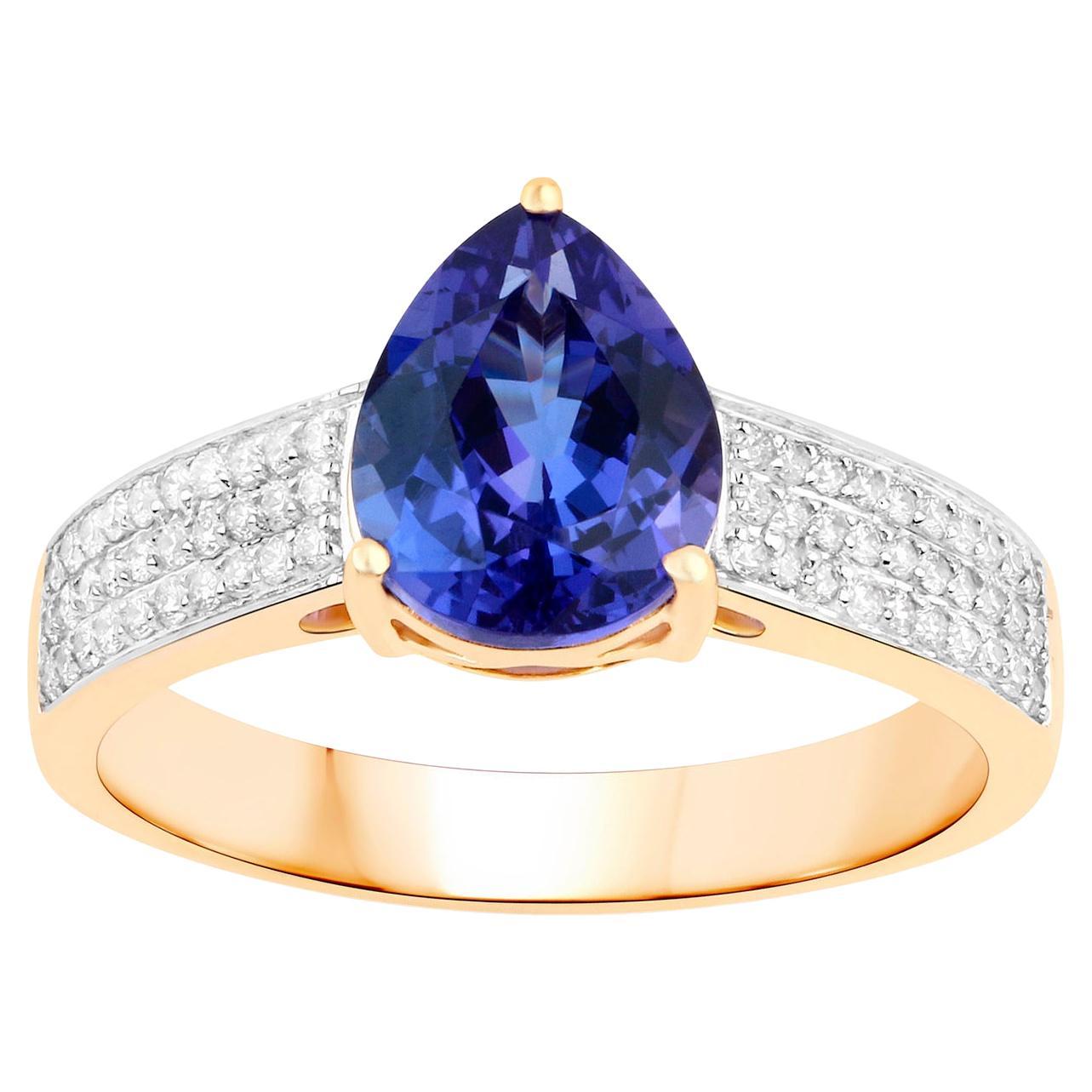 Tanzanite Ring With Diamonds 2.41 Carats 14K Yellow Gold