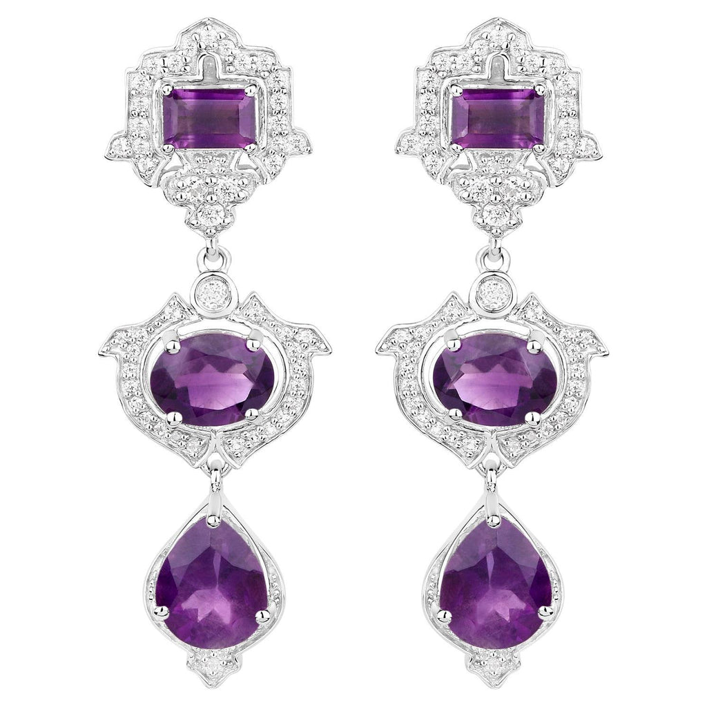 Amethyst Earrings With White Topaz 6.94 Carats Sterling Silver