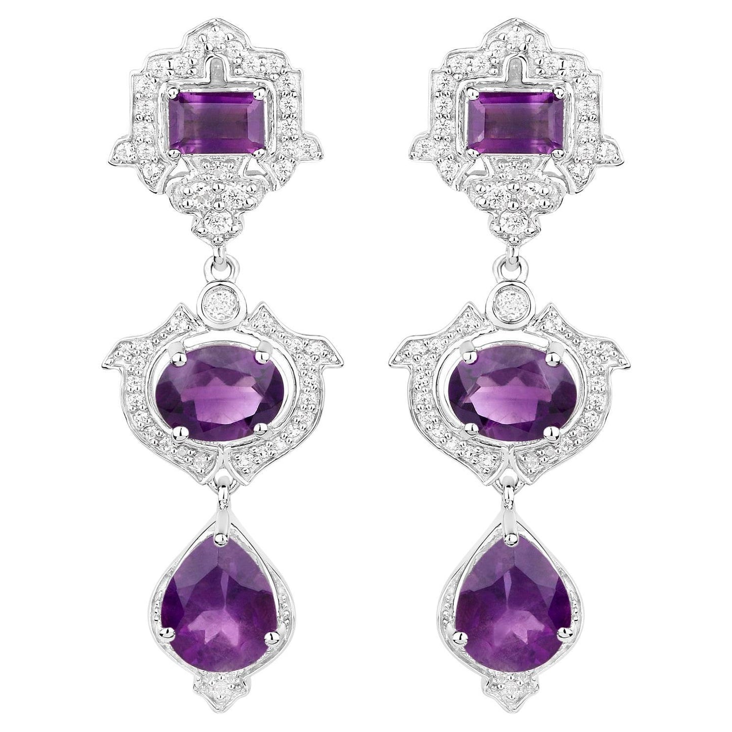 Amethyst Earrings With White Topaz 6.94 Carats Sterling Silver