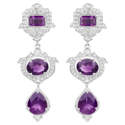 Amethyst Earrings With White Topaz 6.94 Carats Sterling Silver