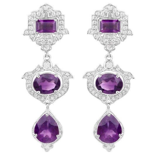Amethyst Earrings With White Topaz 6.94 Carats Sterling Silver
