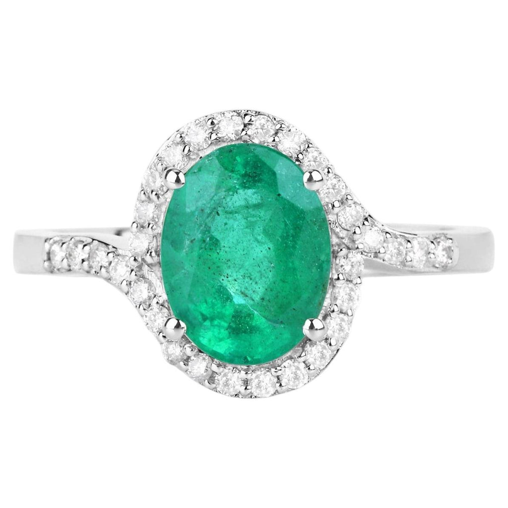 Zambian Emerald Ring With Diamonds 1.88 Carats 14K White Gold