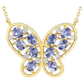 Tanzanite Butterfly Necklace With White Zircon 1.82 Carats Gold Plated Silver