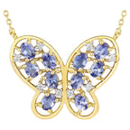 Tanzanite Butterfly Necklace With White Zircon 1.82 Carats Gold Plated Silver