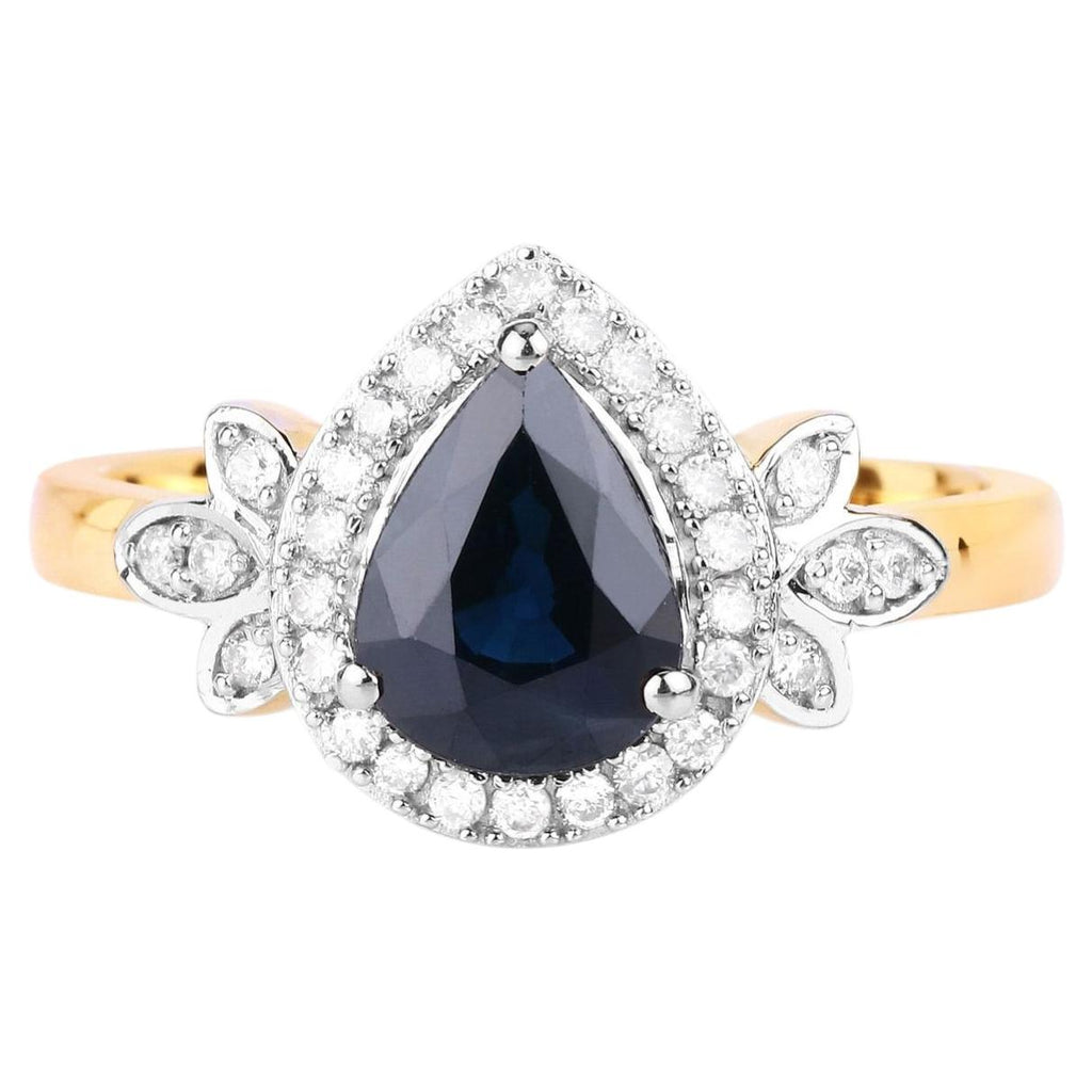 Blue Sapphire Ring With Diamonds 1.5 Carats 14K Yellow Gold