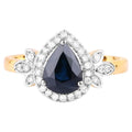 Blue Sapphire Ring With Diamonds 1.5 Carats 14K Yellow Gold