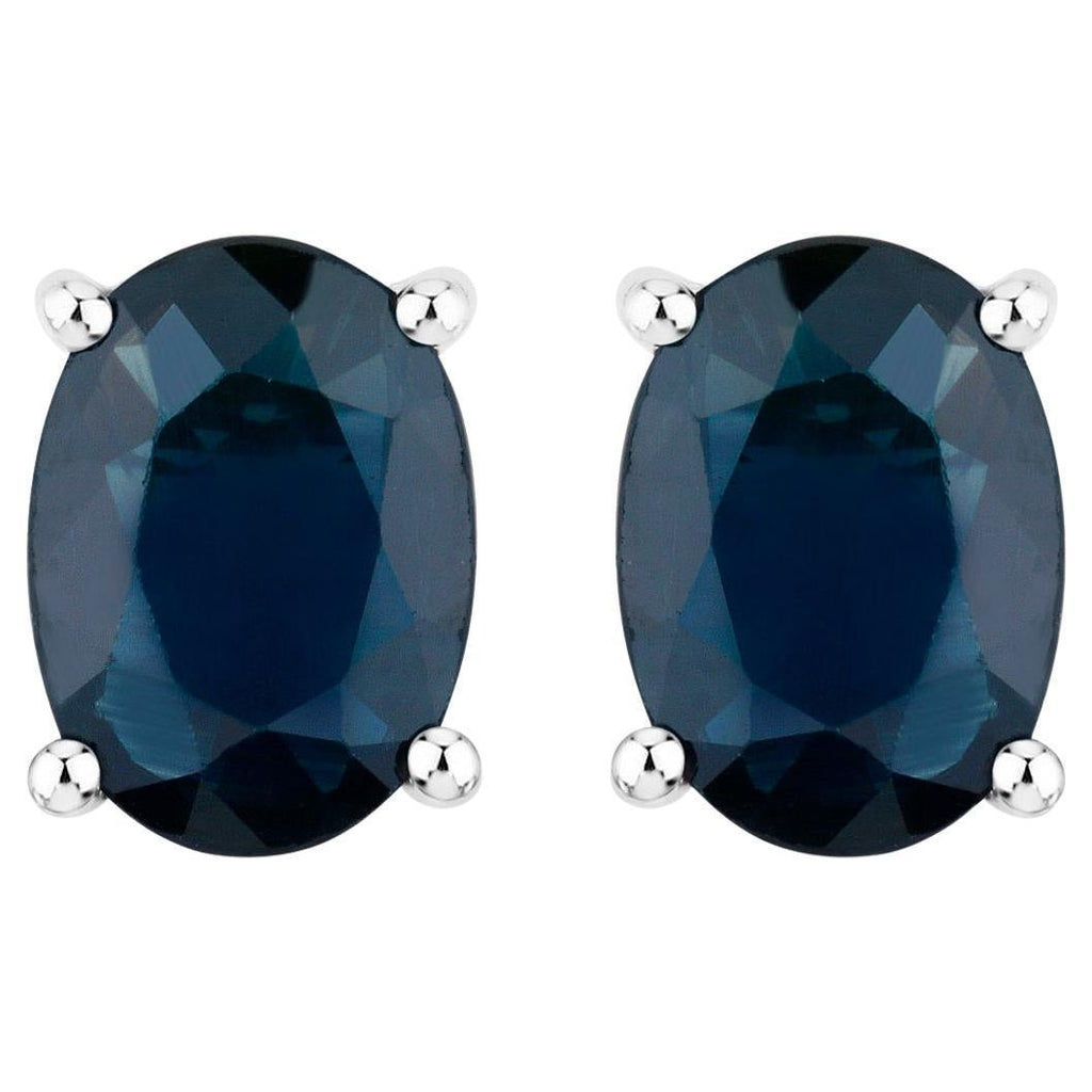 Blue Sapphire Stud Earrings 1.88 Carats 10K White Gold