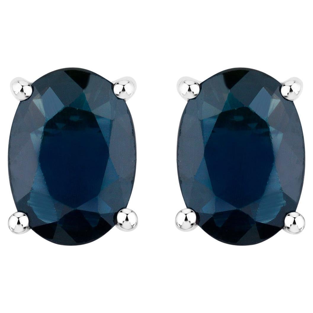 Blue Sapphire Stud Earrings 1.88 Carats 10K White Gold