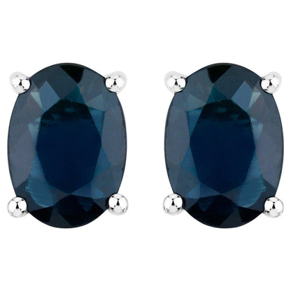 Blue Sapphire Stud Earrings 1.88 Carats 10K White Gold