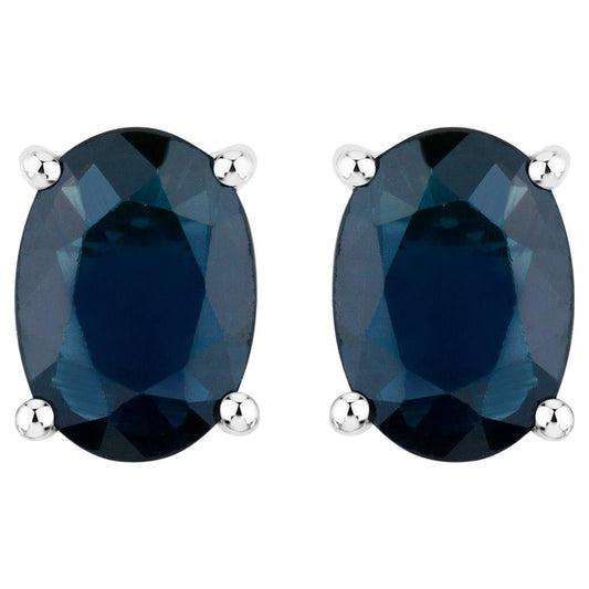 Blue Sapphire Stud Earrings 1.88 Carats 10K White Gold