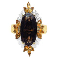 Smoky Quartz Ring With Citrine 7.03 Carats Gold Plated Silver
