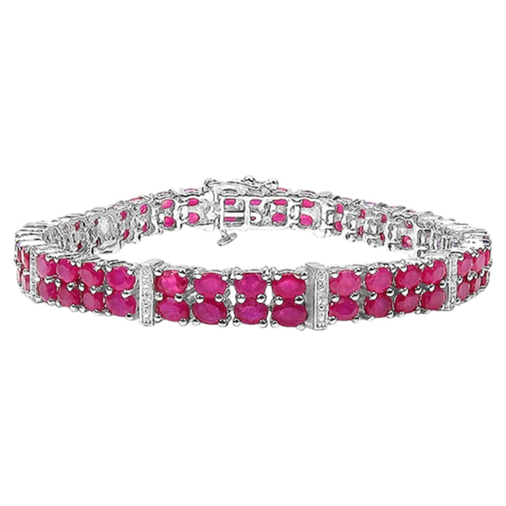 Ruby Tennis Bracelet With White Topaz 16.7 Carats Sterling Silver
