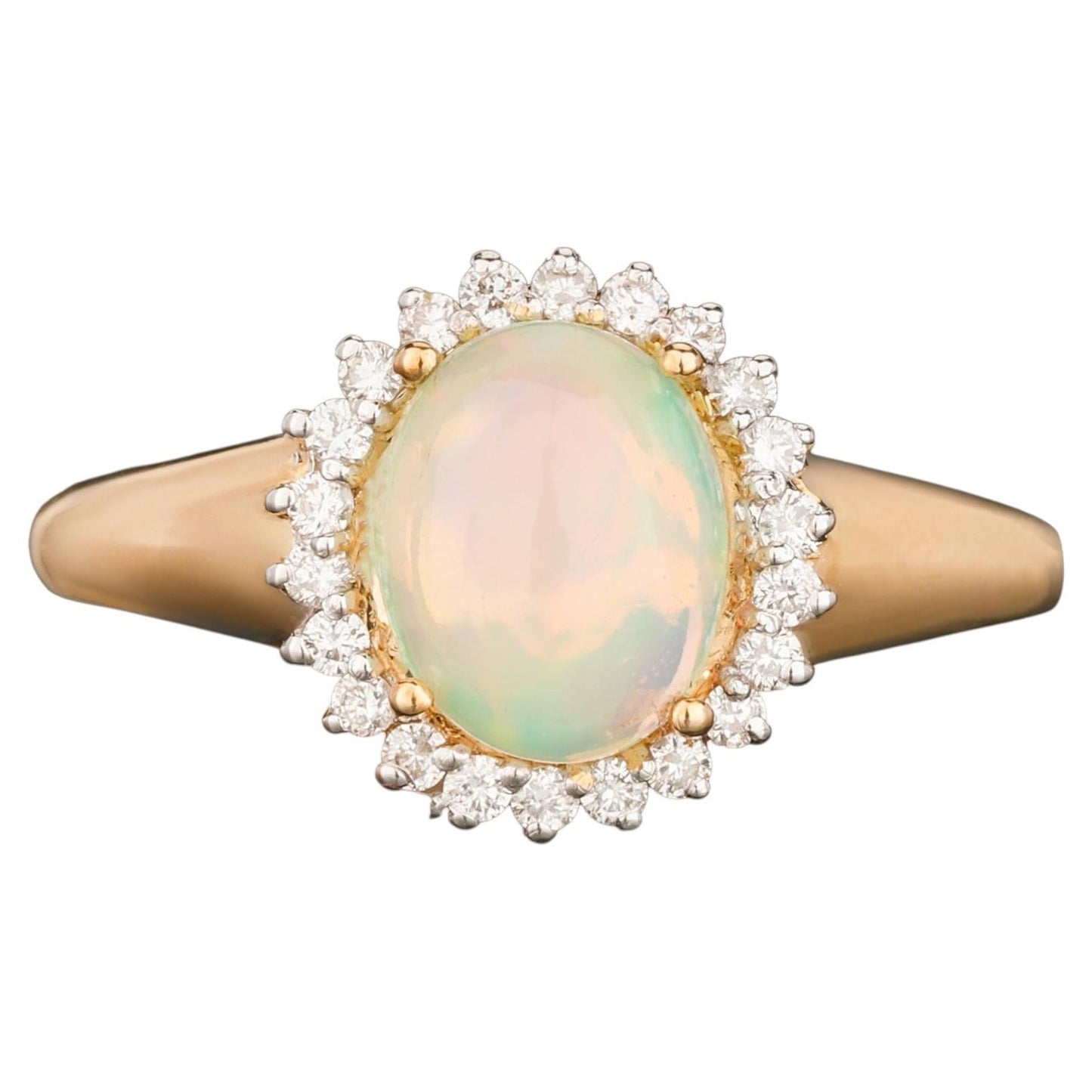 Natural Ethiopian Opal Ring With Diamonds 1.22 Carats 9K Yellow Gold