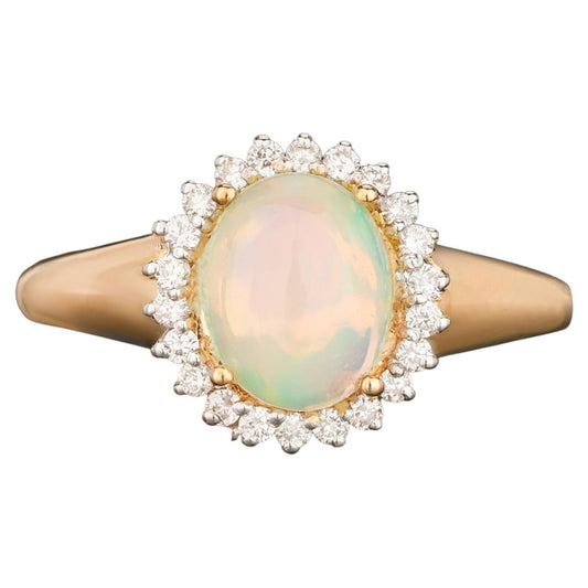 Natural Ethiopian Opal Ring With Diamonds 1.22 Carats 9K Yellow Gold
