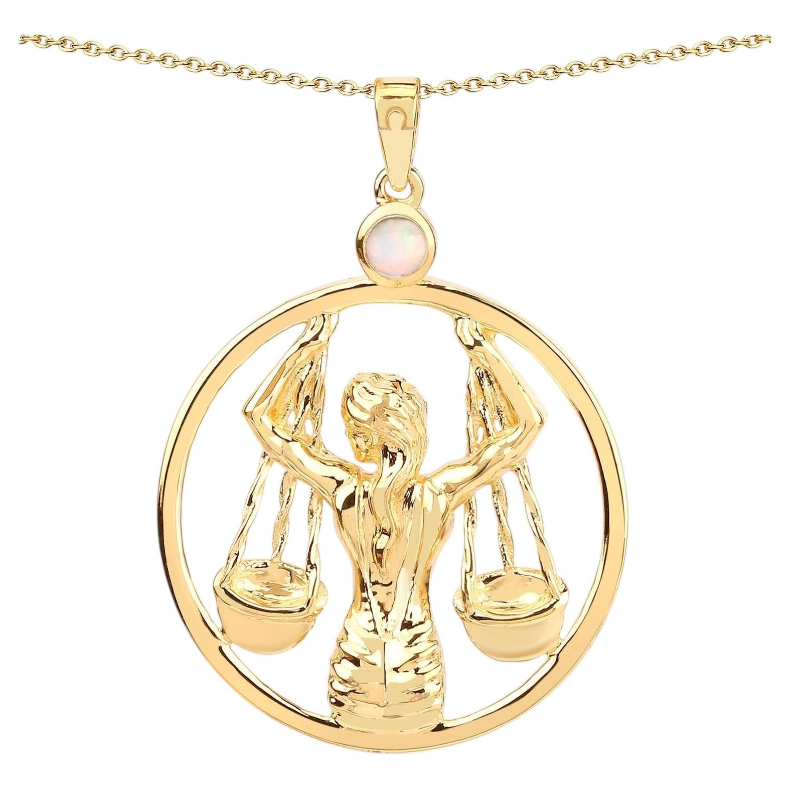 Ethiopian Opal Libra Pendant 0.14 Carats Gold Plated Silver