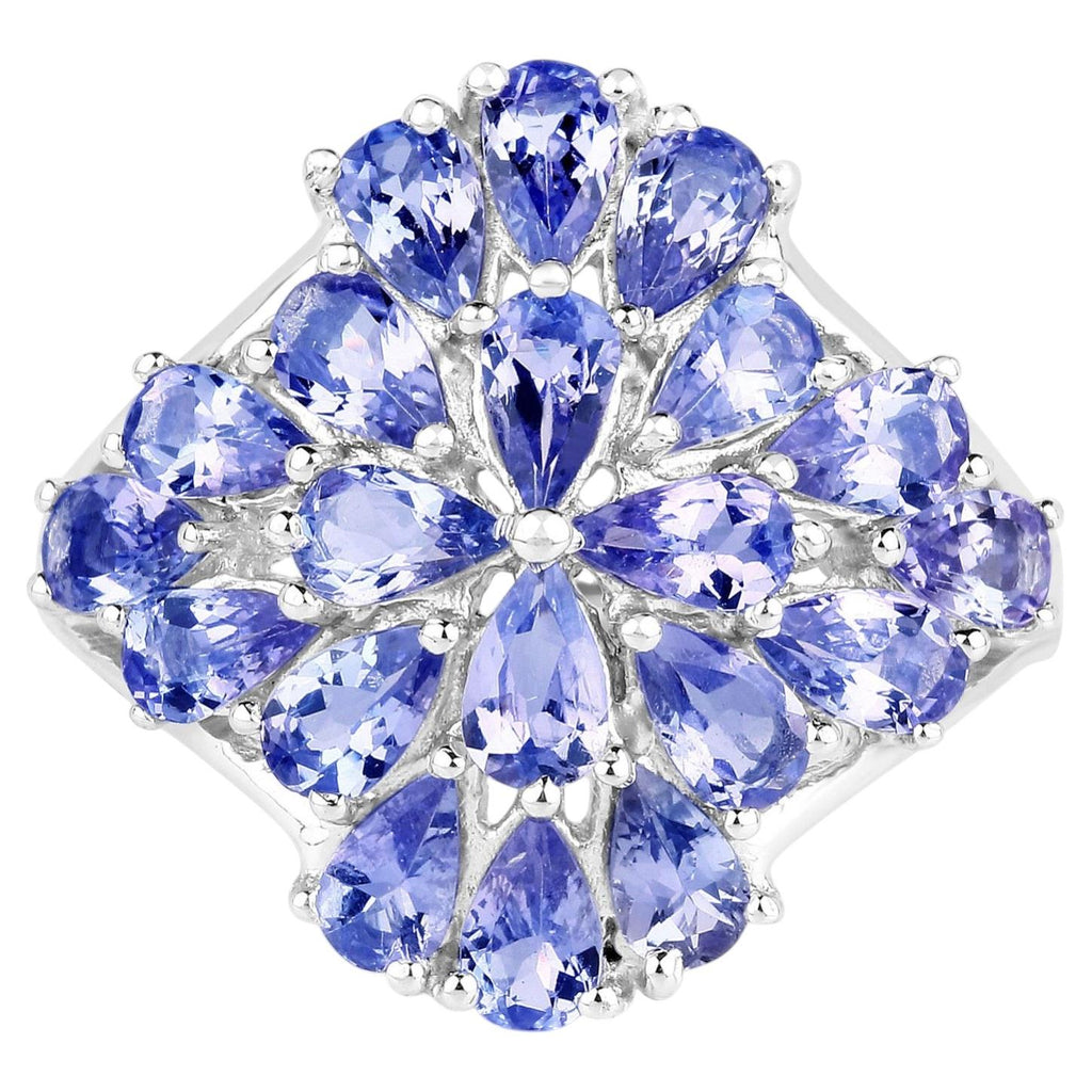 Tanzanite Flower Ring 4.18 Carats Sterling Silver