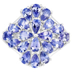 Tanzanite Flower Ring 4.18 Carats Sterling Silver