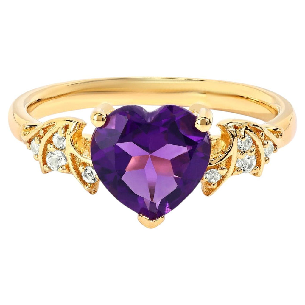 Amethyst Bat Ring With White Topaz 1.46 Carats Gold Plated Silver