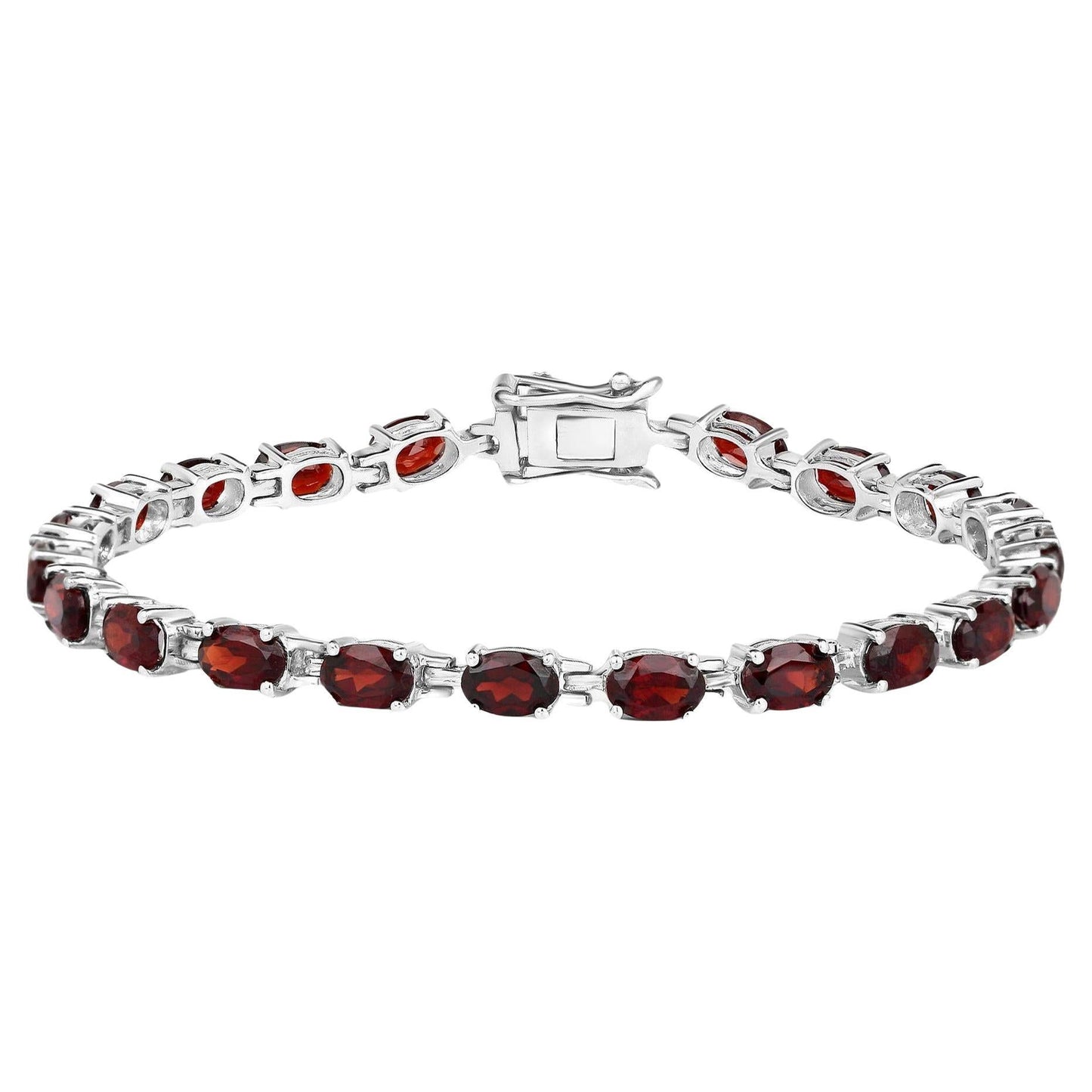 Red Garnet Tennis Bracelet 11.25 Carats Rhodium Plated Sterling Silver
