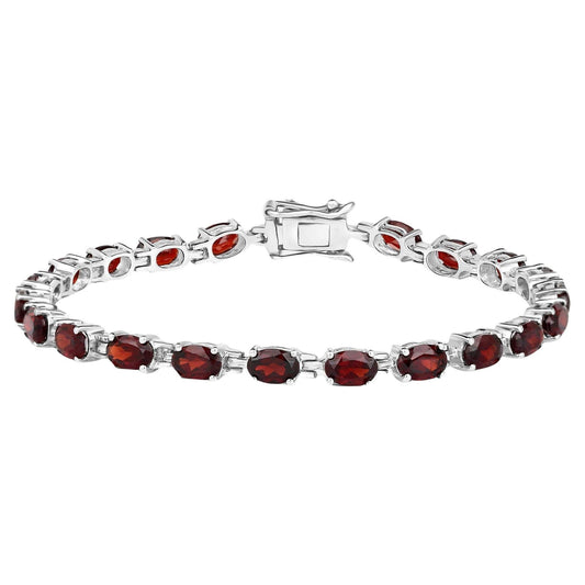 Red Garnet Tennis Bracelet 11.25 Carats Rhodium Plated Sterling Silver