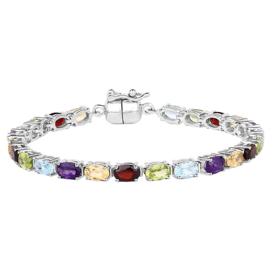 Multicolored Gemstone Bracelet Amethyst Citrine Garnet Peridot 11 Carats Silver