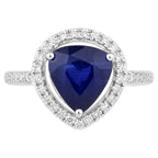 Blue Sapphire Ring With Diamonds 3.44 Carats 18K White Gold