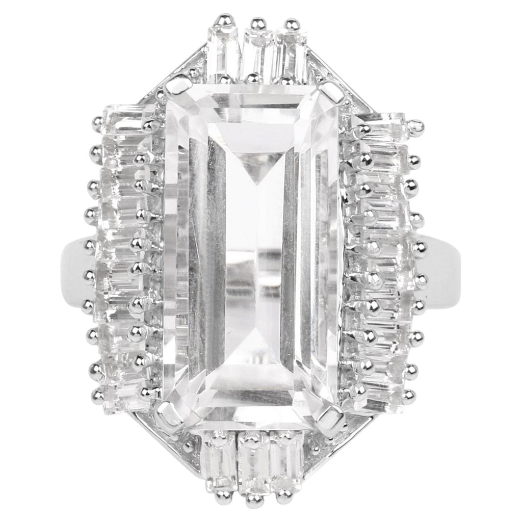 Crystal Quartz Ring With White Topaz 9.74 Carats Sterling Silver