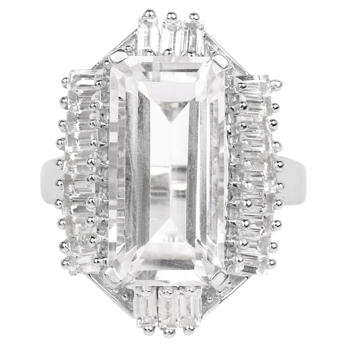 Crystal Quartz Ring With White Topaz 9.74 Carats Sterling Silver
