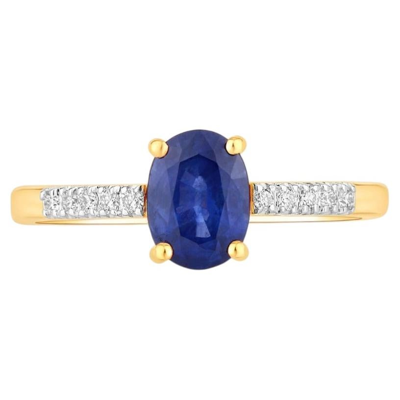 Blue Sapphire Ring With Diamonds 1.18 Carats 18K Yellow Gold
