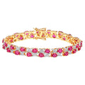 Ruby Bracelet With Diamonds 16.4 Carats Gold Plated Silver