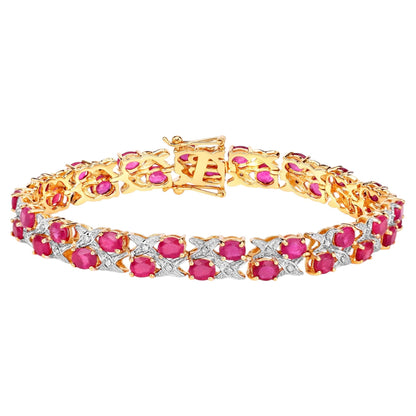 Ruby Bracelet With Diamonds 16.4 Carats Gold Plated Silver