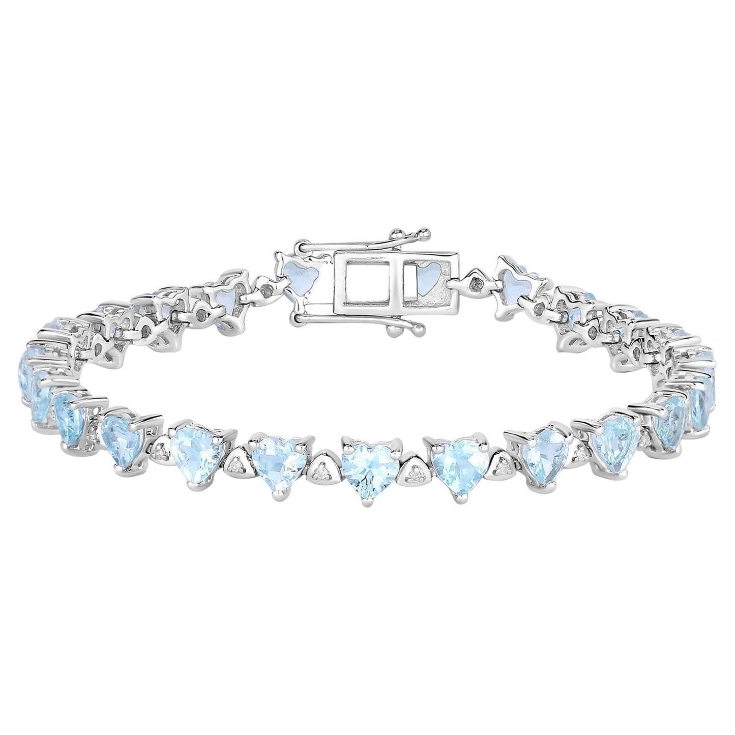 Aquamarine Tennis Bracelet White Diamonds 7.7 Carats Silver