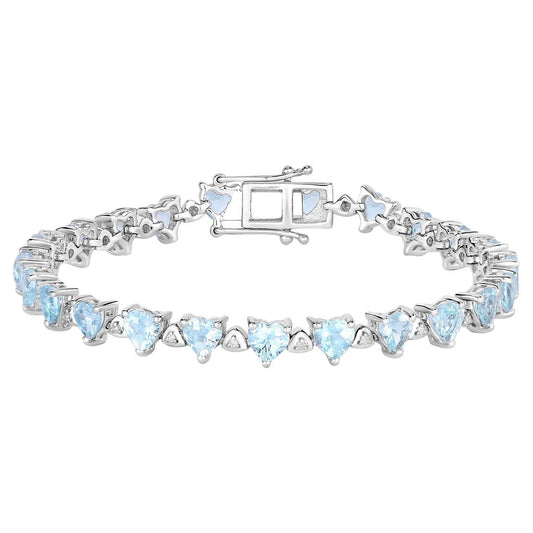 Aquamarine Tennis Bracelet White Diamonds 7.7 Carats Silver