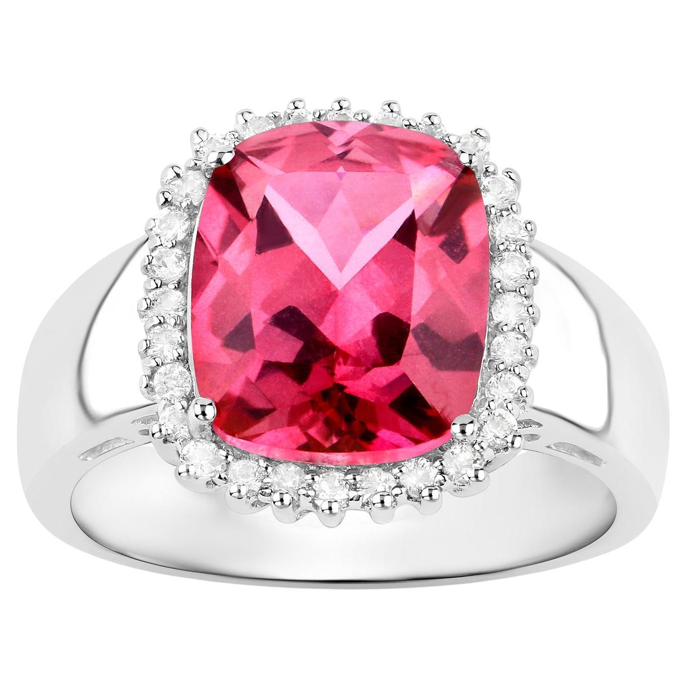 Hot Pink Topaz Ring White Topaz Halo 4.4 Carats