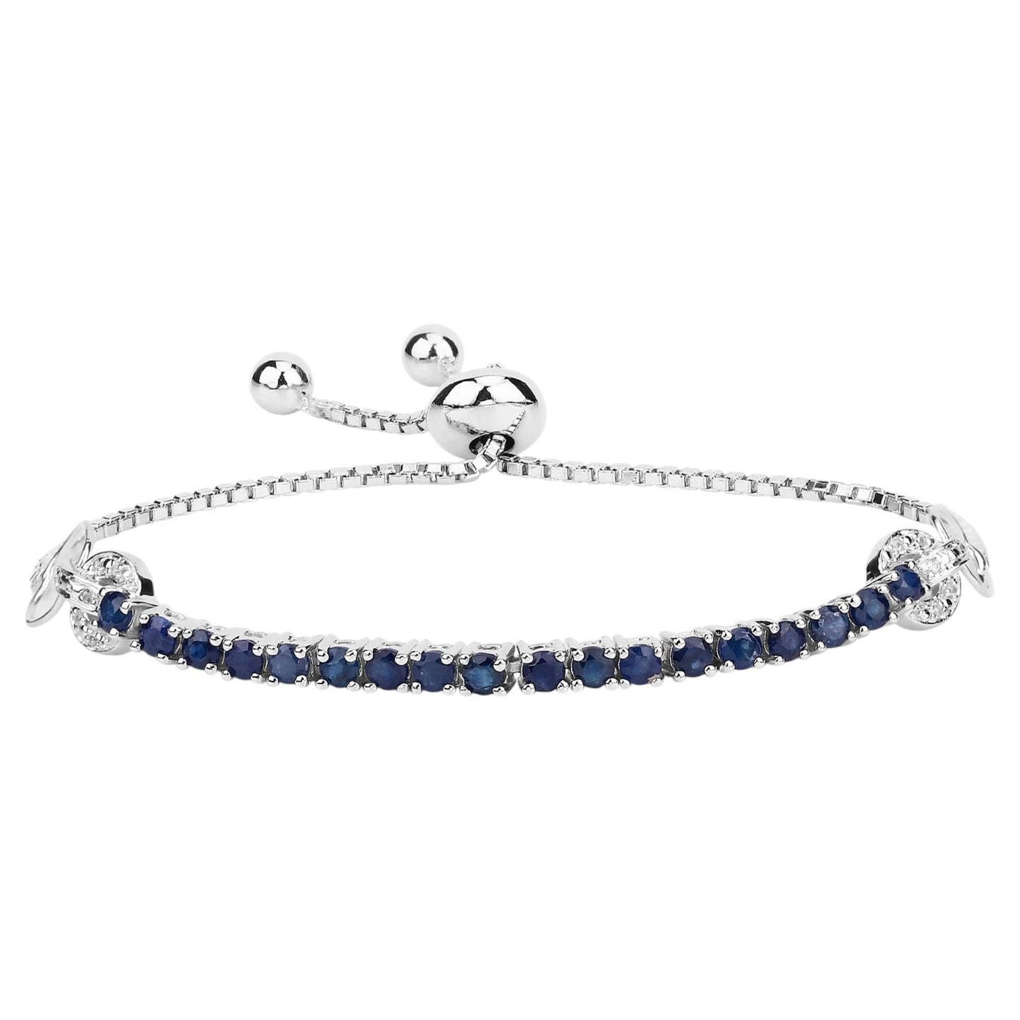 Blue Sapphire Bracelet With White Zircon 2.38 Carats Sterling Silver