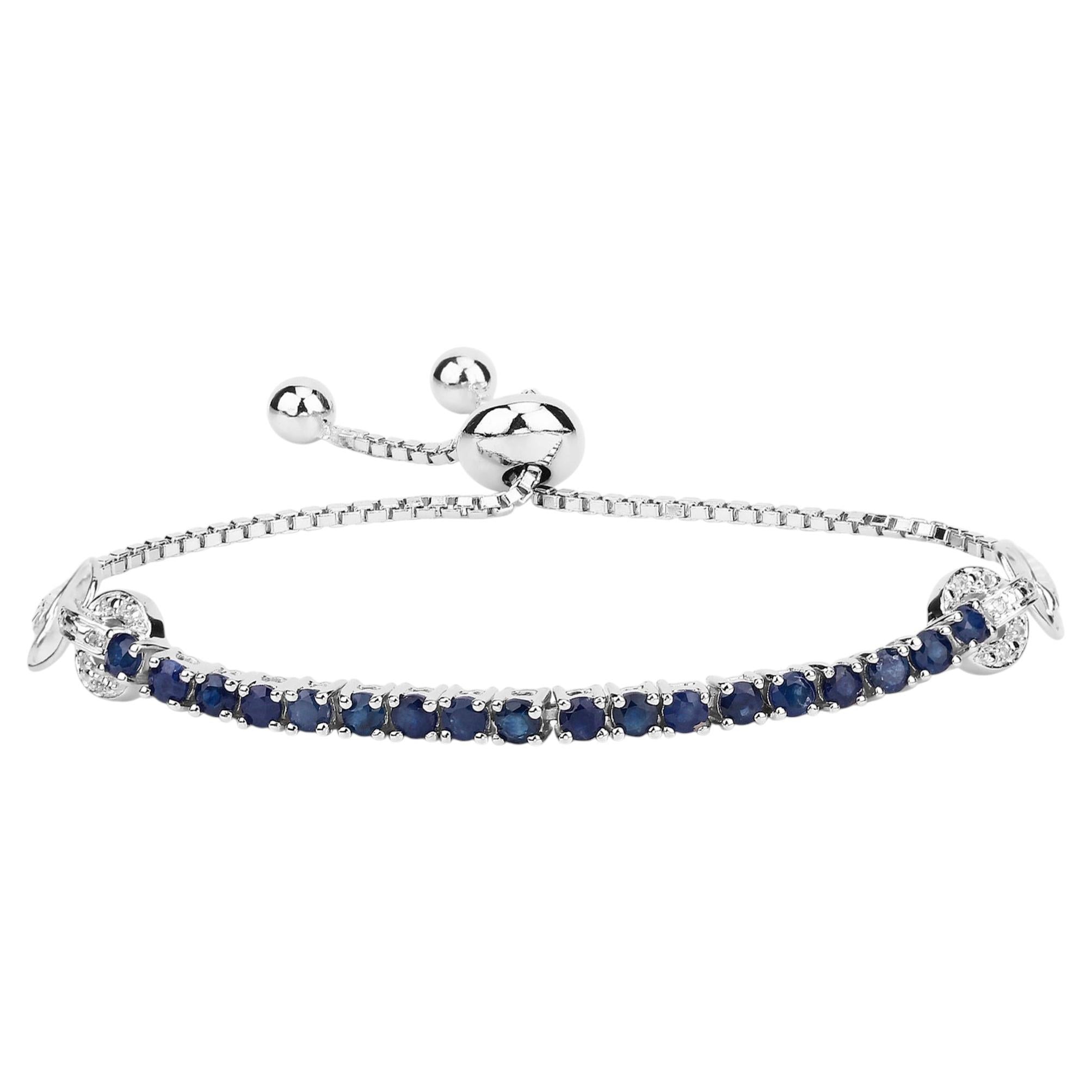 Blue Sapphire Bracelet With White Zircon 2.38 Carats Sterling Silver