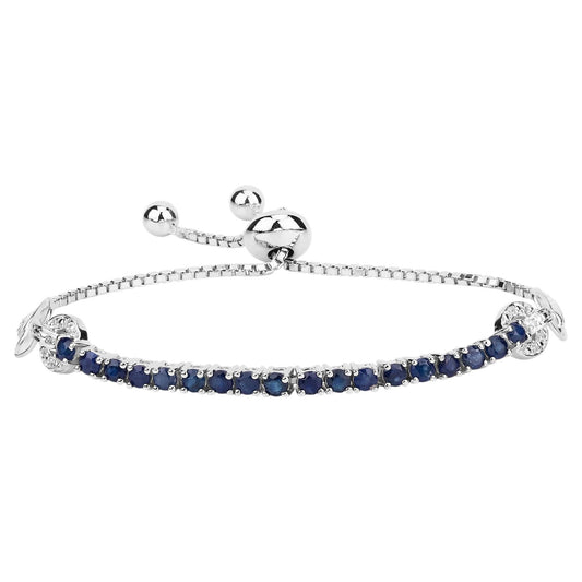 Blue Sapphire Bracelet With White Zircon 2.38 Carats Sterling Silver