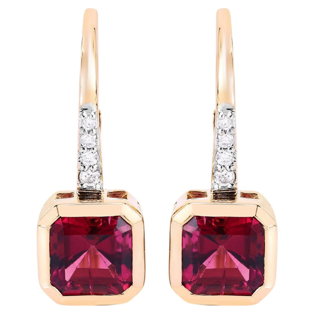 Rubellite Earrings With Diamonds 2.53 Carats 14K Yellow Gold
