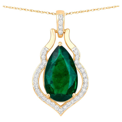 IGI Certified Zambian Emerald Necklace With Diamonds 3.60 Carats 14K Yellow Gold