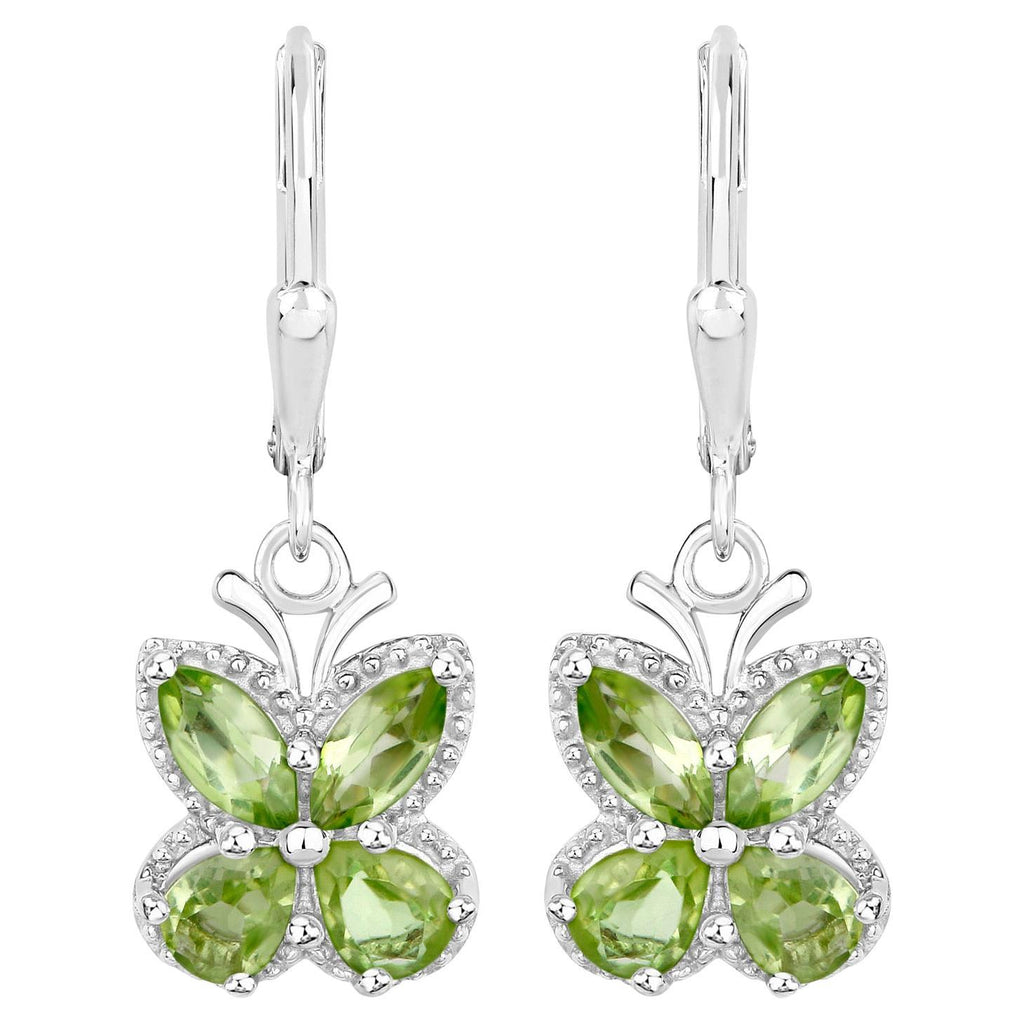 Peridot Butterfly Earrings 2.26 Carats Sterling Silver