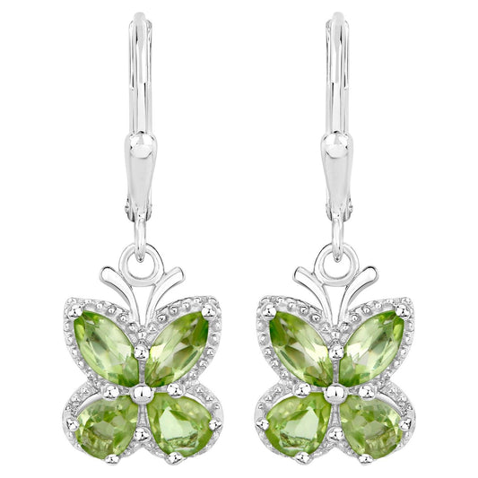Peridot Butterfly Earrings 2.26 Carats Sterling Silver