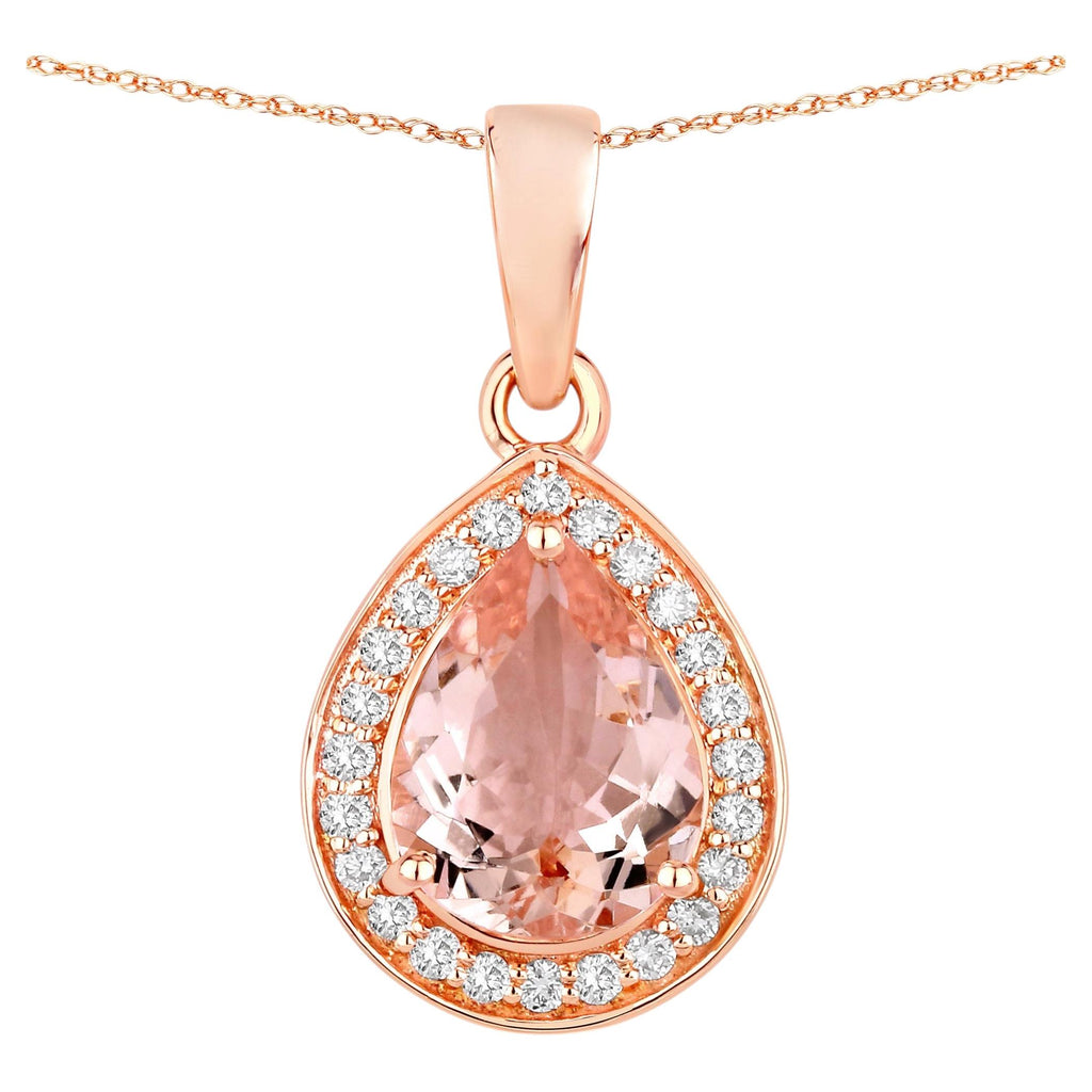Morganite Pendant With Diamonds 1.38 Carats 14K Rose Gold