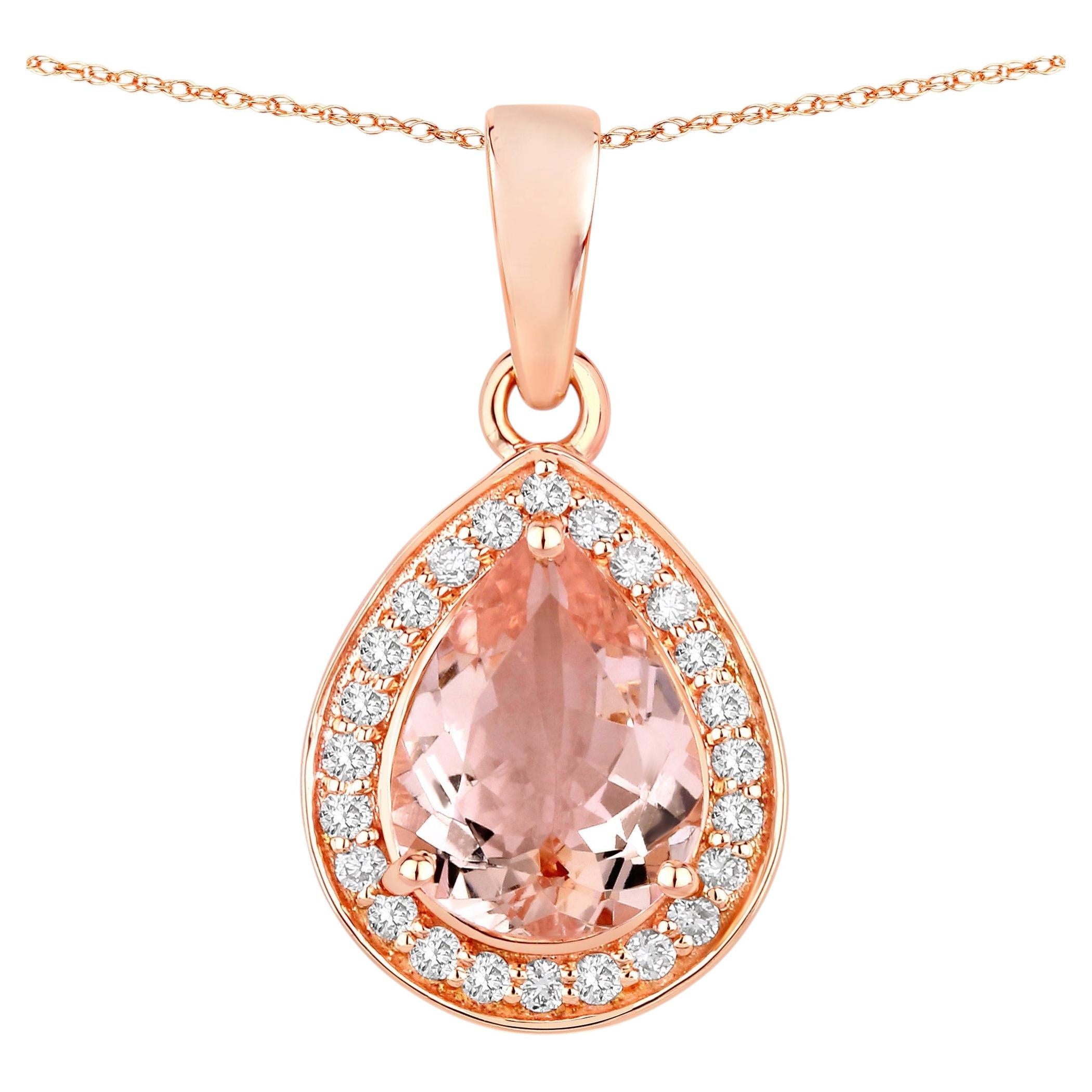 Morganite Pendant With Diamonds 1.38 Carats 14K Rose Gold