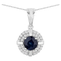 Blue Sapphire Pendant With Diamonds 1.66 Carats 10K White Gold
