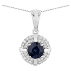 Blue Sapphire Pendant With Diamonds 1.66 Carats 10K White Gold