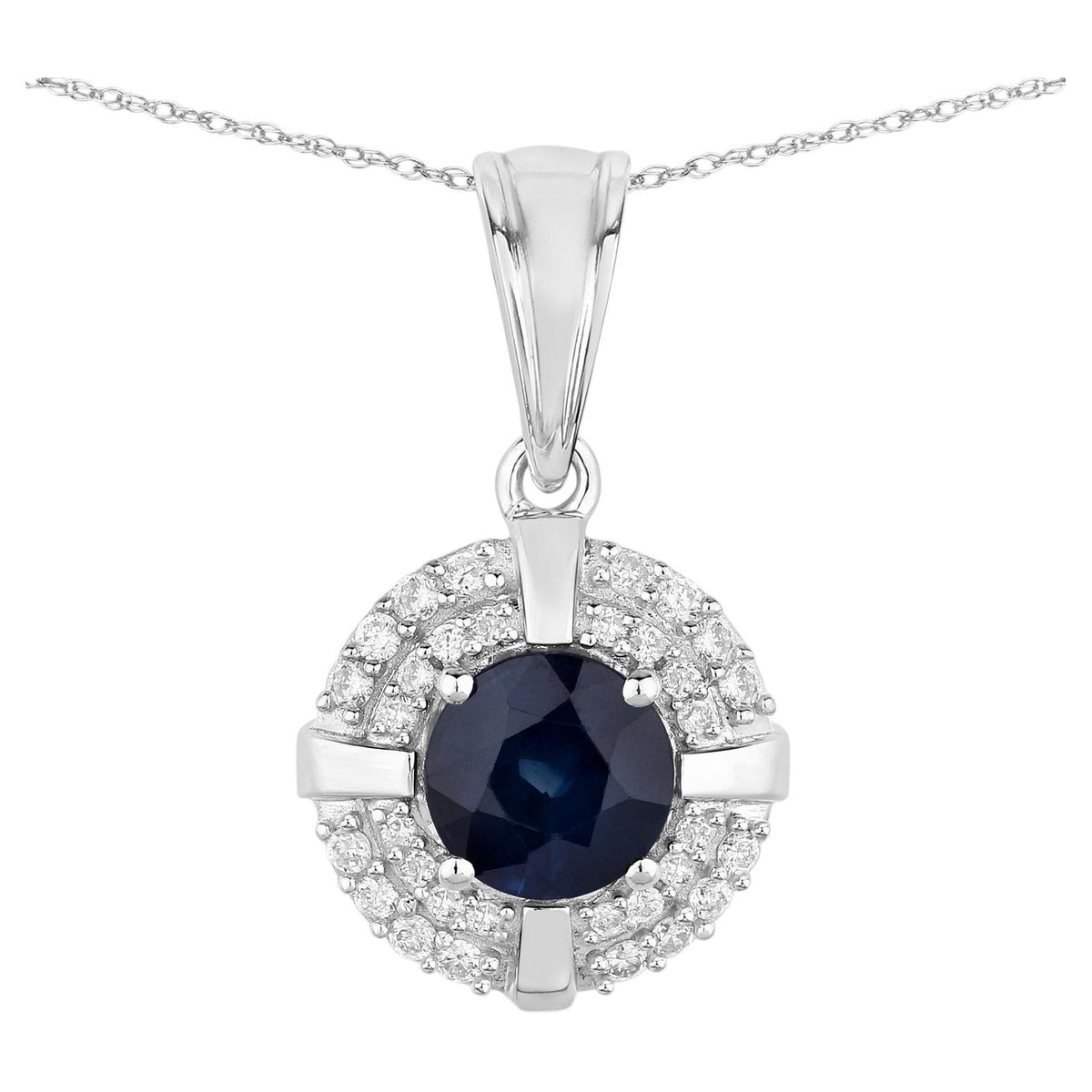 Blue Sapphire Pendant With Diamonds 1.66 Carats 10K White Gold