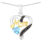 Swiss Blue Topaz Mom Pendant With Black Spinel 0.54 Carats Gold Plated Silver